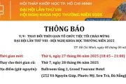 Thông Báo: Thay đổi thời gian tổ chức tiệc tối chào mừng Đại hội lần thứ VIII - Hội nghị khoa học thường niên 2025